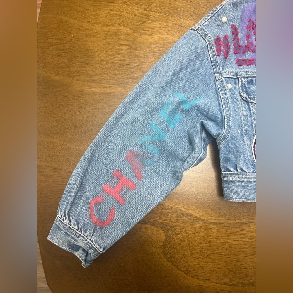 Bershka Jeans Jacket Women Barbie Design XS (0387) - Picture 7 of 16